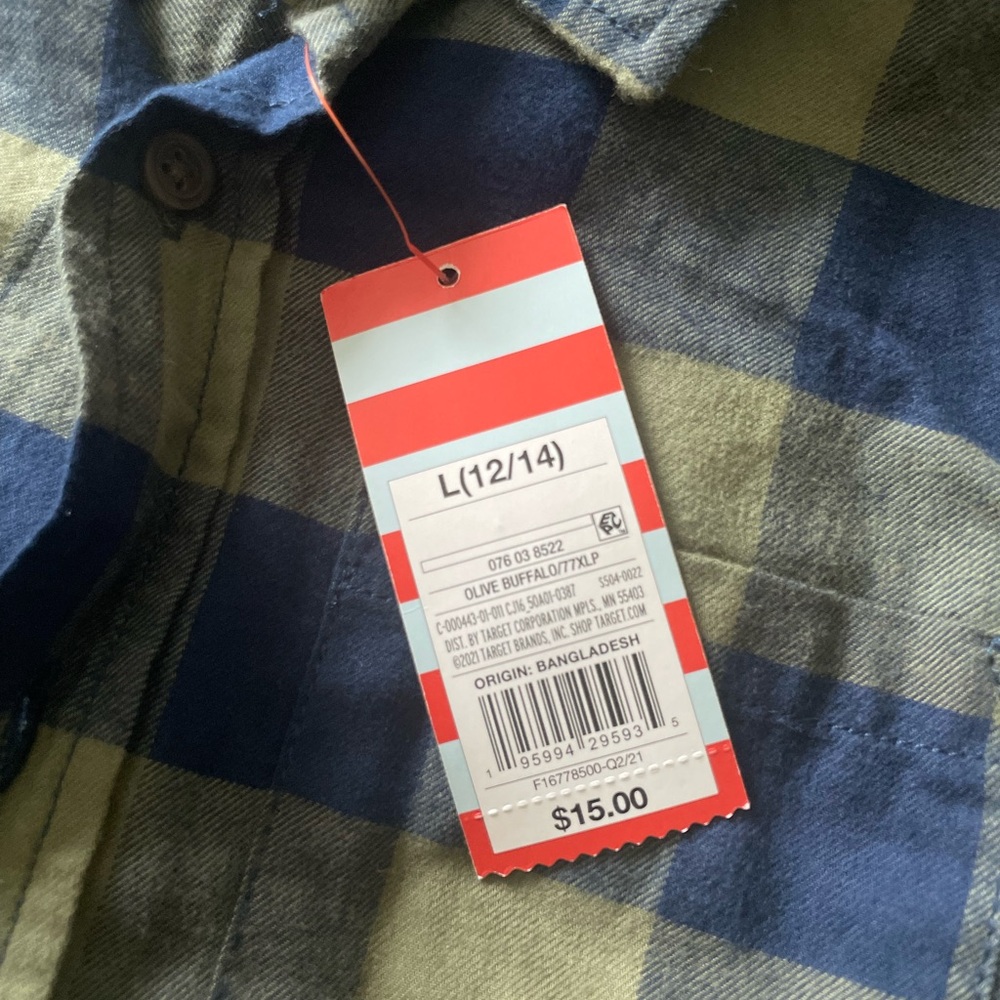 Cat & Jack Blue and Olive Plaid Shirt
